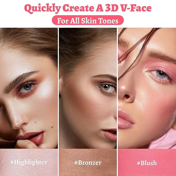 Face Stick Trio 3Pcs Multi Makeup Blush Highlighter Contour Sticks, Buildable Blendable Lightweight Cream Blush Stick for Cheeks Lips Make Up For Women (05)-Velvo Beauty