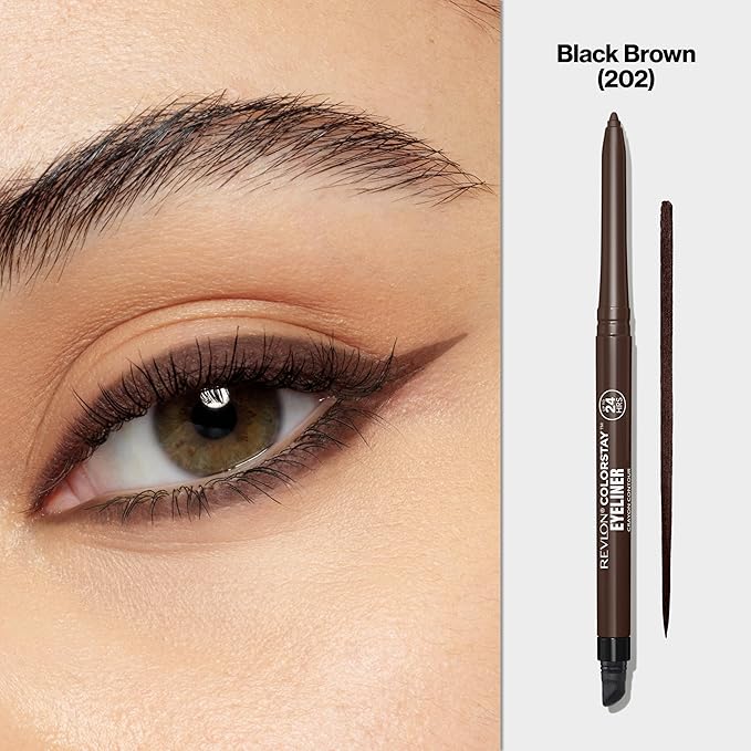 Revlon ColorStay Pencil Waterproof Eyeliner, Smudge-Proof, Eye Makeup with Built-In Sharpener, 202 Black Brown, 0.01 oz-Velvo Beauty