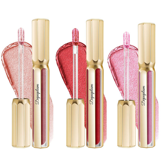 3Pc Lipsticks Set for Women Metallic Lipstick Long Lasting Dark Red Pink Burgundy Lip Gloss, Metal Shine Lightweight Hydrating Full Coverage Lip Color, DP101/104/108-Velvo Beauty