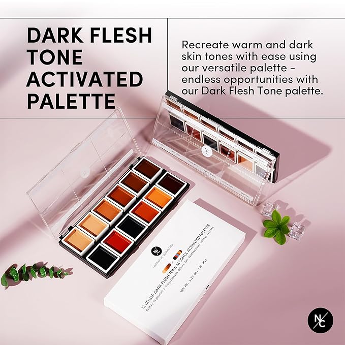 12 Color Dark Flesh Tone Alcohol Activated Makeup Palette for Special Effects - Waterproof Dark Flesh Tone Makeup for Professional Makeup Artists-Velvo Beauty