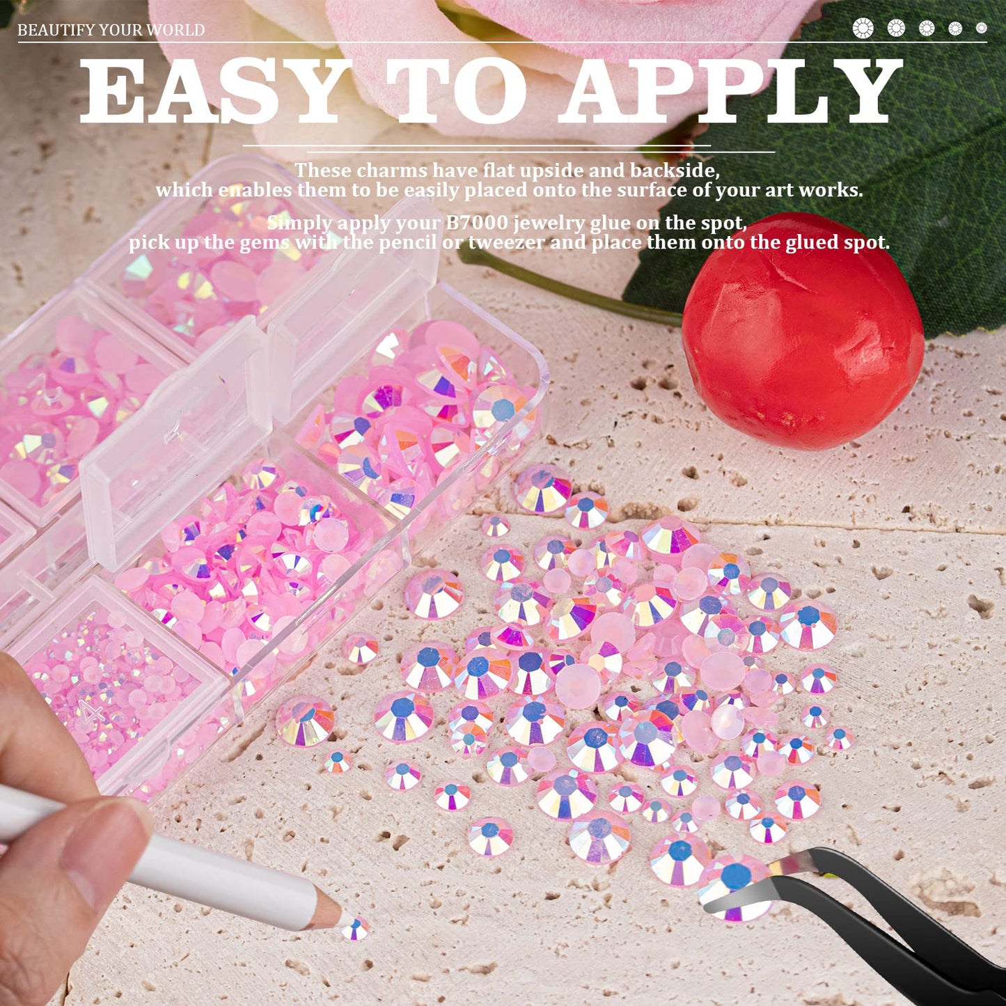 Resin Rhinestones Crafting, 2/3/4/5/6mm Flatback Jelly Rhinestones, 2 Boxes Light Pink AB Non Hotfix Crystal Gems for Bedazzling Crafts Mugs Tumblers Clothes Makeup Nail-Velvo Beauty