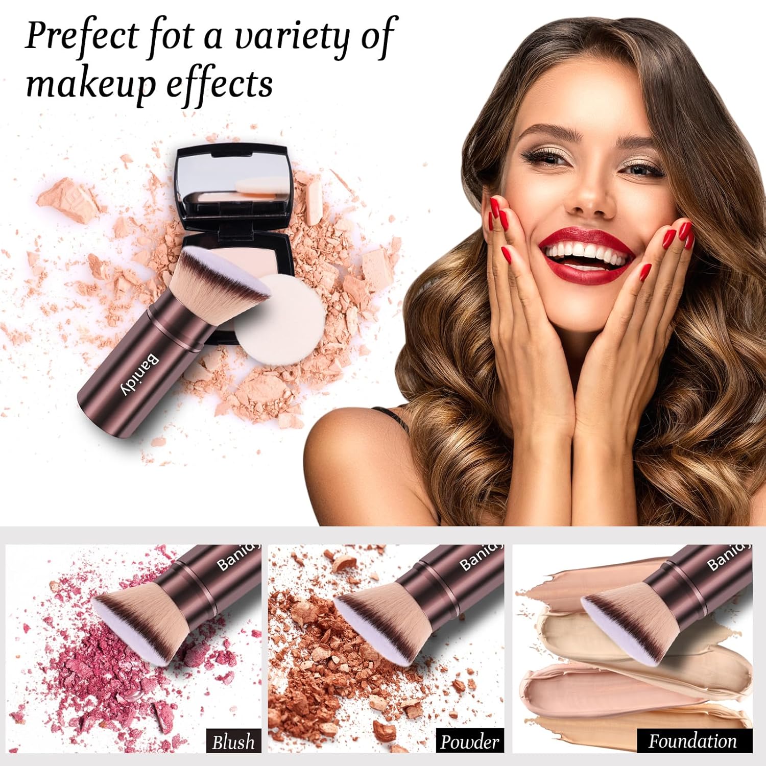 Makeup Brush Kabuki Face Brushes Retractable Travel Blush Kabuki Brush Portable Flawless for Foundation, Powder Blush, Bronzer, Buffing, Liquid, Cream, Cruelty Free with Cover(Brown)-Velvo Beauty