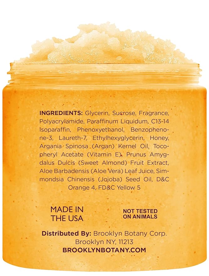 Brooklyn Botany Peach Bellini Honey Sugar Scrub for Body 10 oz – Deeply Hydrating and Gently Exfoliating Body Scrub for Women and Men – Moisturizing and Nourishing the Skin-Velvo Beauty