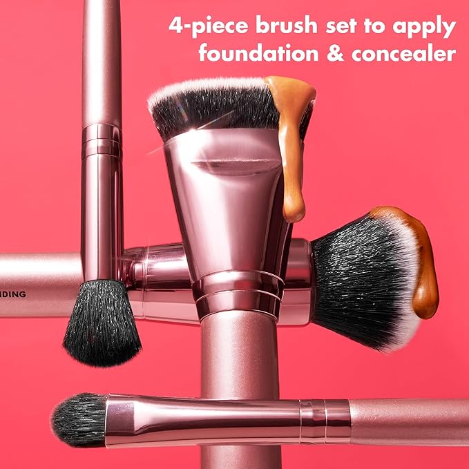 e.l.f. Complexion Perfection Brush Kit, 4-Piece Makeup Brush Set, Brushes For Foundations & Concealers, Vegan & Cruelty-Free-Velvo Beauty