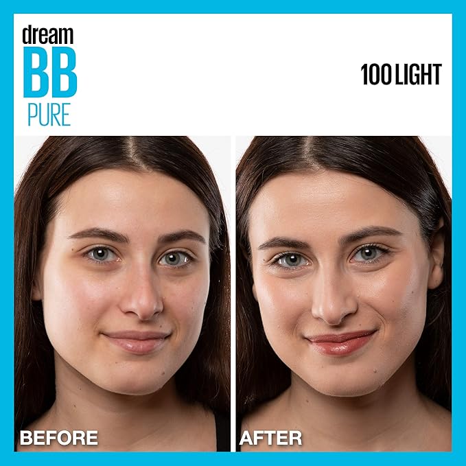 Maybelline Dream Pure Skin Clearing BB Cream, 8-in-1 Skin Perfecting Beauty Balm With 2% Salicylic Acid, Sheer Tint Coverage, Oil-Free, Light, 1 Count-Velvo Beauty