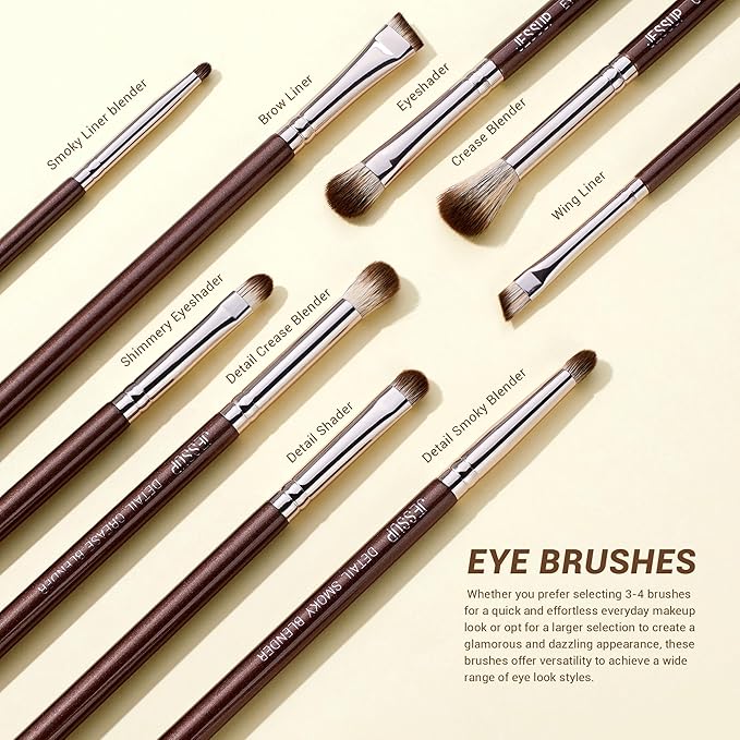 Jessup Makeup Brushes Set 15pcs Brown Make up Brushes Set Professional Premium Synthetic Foundation Eyebrow Concealer Blush Eyeshadow Contour Eyeliner Powder Blending Highlighter Brush, T498-Velvo Beauty