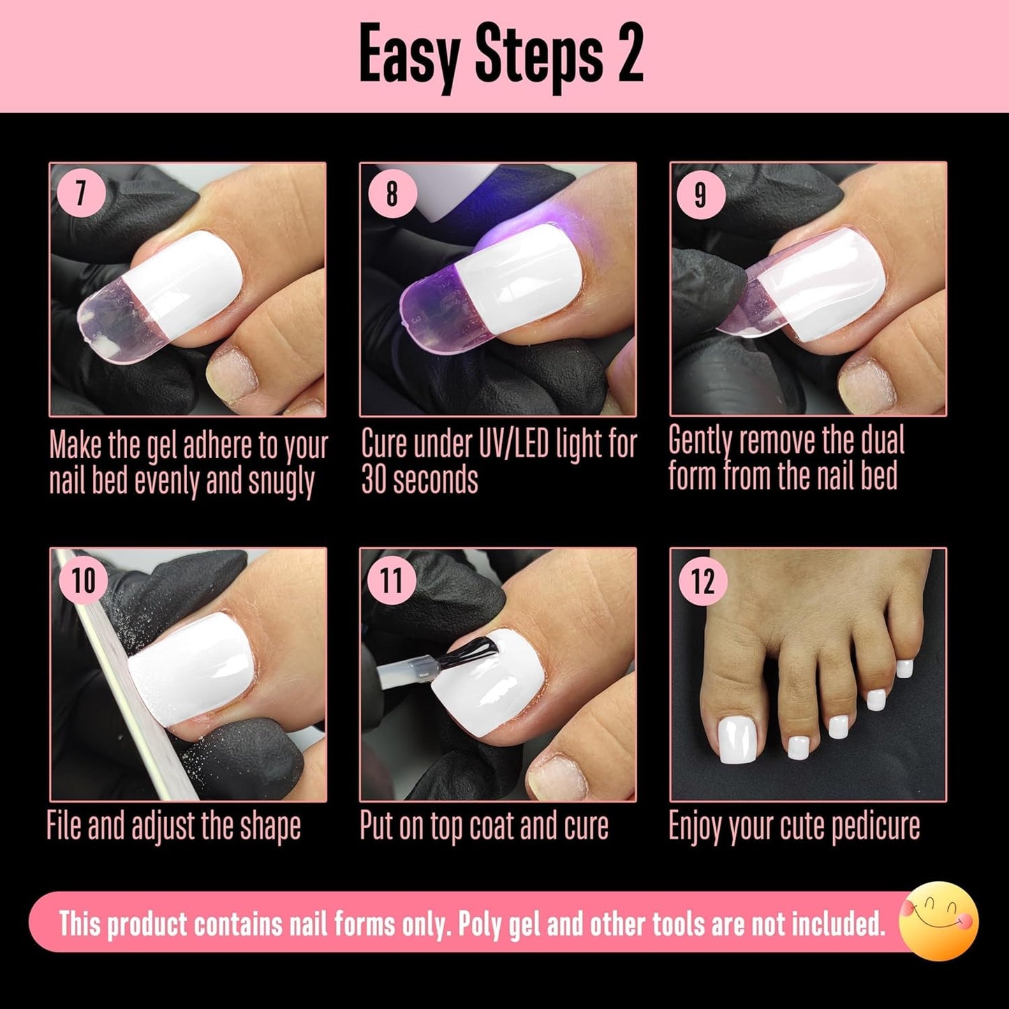 300 Pcs Toe Nail Dual Forms for Poly Gel Toenail Extension, PINK, Reusable Molds for Polygel Buider Hard Gel Acrylic French Tip Toenails, for Nail Art Salon Pedicure & DIY at Home 15 sizes-Velvo Beauty