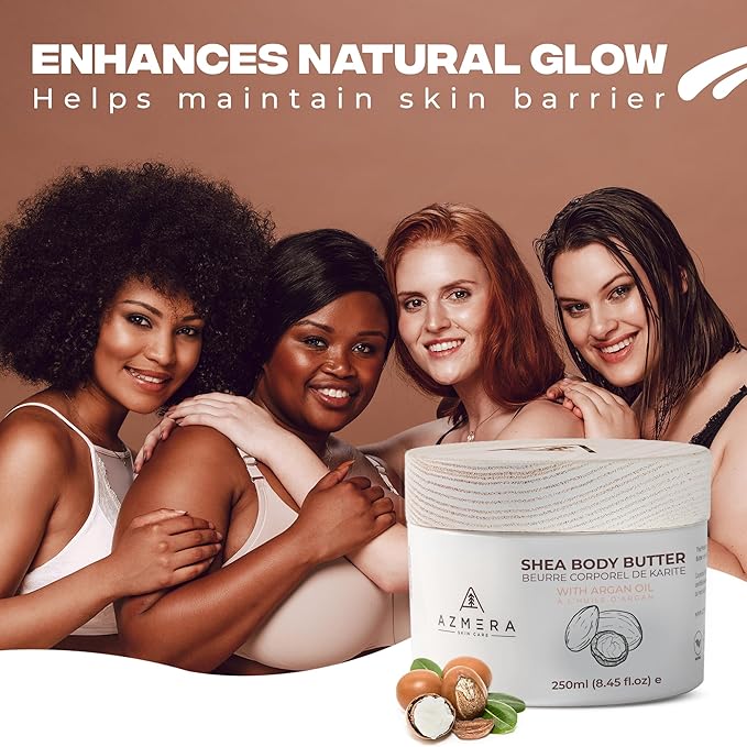 AZMERA Handcrafted Whipped Shea Body Butter – Unscented Moisturizer for Dry, Sensitive Skin with Argan Oil & Vitamin E – Vegan, Non-Greasy Whipped Body Butter for Women & Men – 8.82 oz-Velvo Beauty