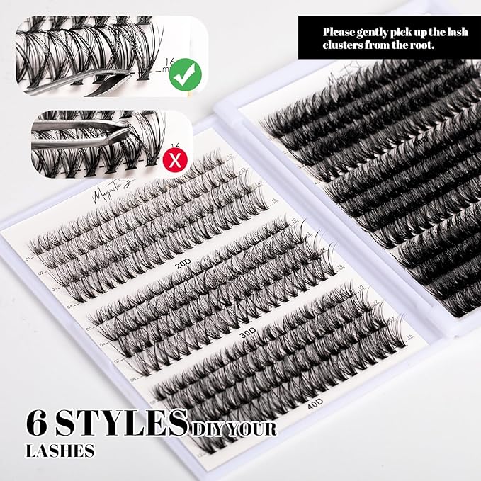 Lash Clusters 480 Clusters D Curl 10-20mm False Eyelash 60D 80D 100D Thick Eyelash Extension 20D 30D 40D Individual Eyelashes Multi-Style DIY Lash Extensions for Beginners(20D-100D-D, 10-20MIX)-Velvo Beauty