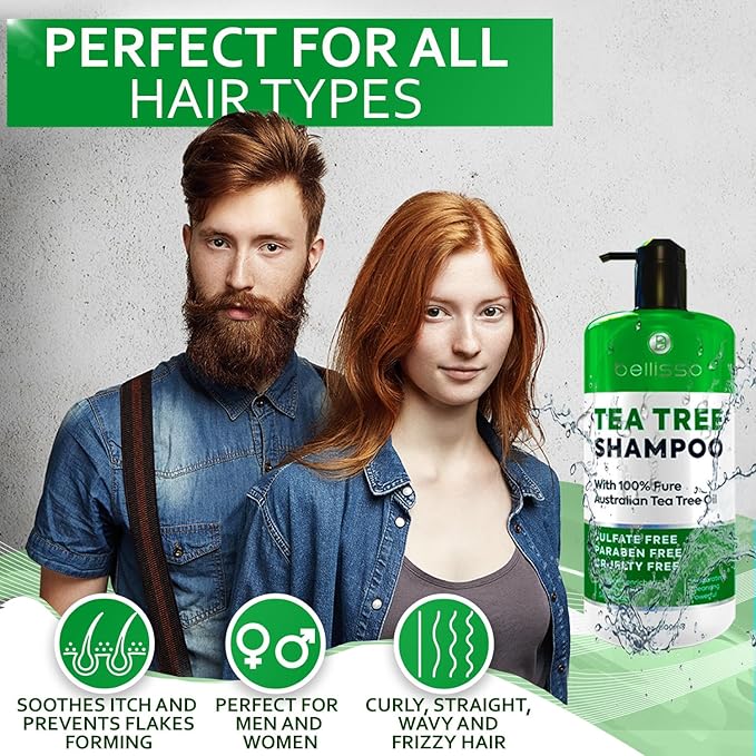 Tea Tree Oil Shampoo - Sulfate and Paraben Free with Collagen Keratin - Ideal for Women and Men with Oily Hair and Scalp Buildup - Anti Dandruff Treatment for Itchy, Dry Scalps – Salon Grade Products-Velvo Beauty