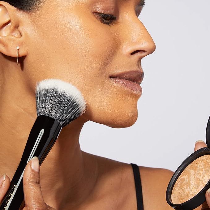 LAURA GELLER Full Face Powder Makeup Brush with Wooden Handle in Midnight Black – Foundation, Setting Powder, Blush, Bronzer, Highlighter and Luminizers – Sheer, Even Application and Blending Makeup-Velvo Beauty