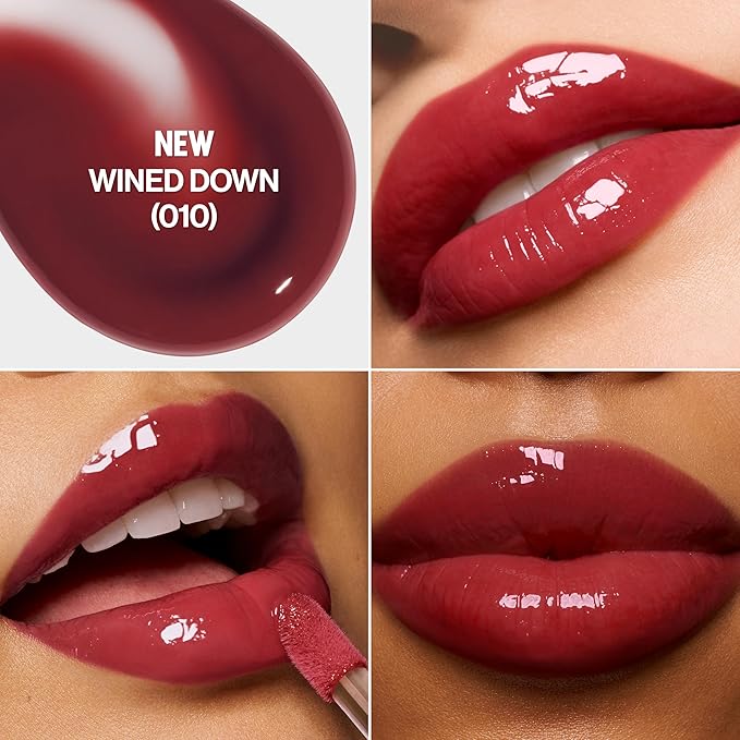 REVLON Super Lustrous Glimmer Lip Oil, Moisturizing & Tinted, Shiny Finish, Made with Plant-Based Squalane, 010 Wined Down, 0.13 fl oz-Velvo Beauty