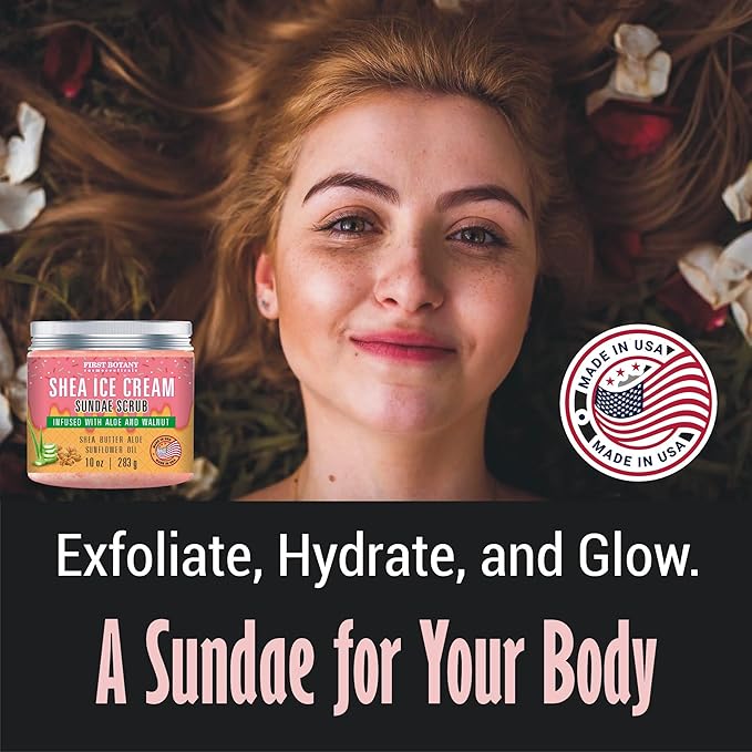 First Botany Body Scrub - Natural Exfoliating Salt Scrub & Body and Face Souffle helps with Moisturizing Skin, Acne, Cellulite, Dead Skin Scars, Wrinkles (10 fl oz, Shea Icecream)-Velvo Beauty