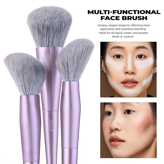 Jessup Face Makeup Brush Set 3 pcs, Ultra-Soft Dense Makeup Brushes for Foundation Contour Powder and Blush, Premium Synthetic Fiber, Luxury Purple T513-Velvo Beauty
