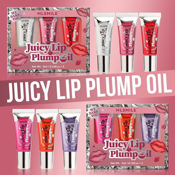 Lip Plumper Gloss 3 Colors Set, Spicy Natural Roll On Lip Plumping Oil and Pout Lip Plumper, Lifter Gloss, Enhancer for Fuller Booster Balm Moisturizing Hydrating & Nourishing Lip Glaze(A)-Velvo Beauty