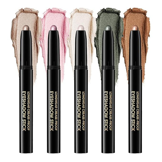 Eyeshadow Stick, Shimmer and Matte Cream Eye Shadow Brightener Sticks Eyeliner Pencil Crayon, Waterproof Long Lasting Eye Highlighter Stick Makeup,0.056 Oz (5PCS Shimmer)-Velvo Beauty