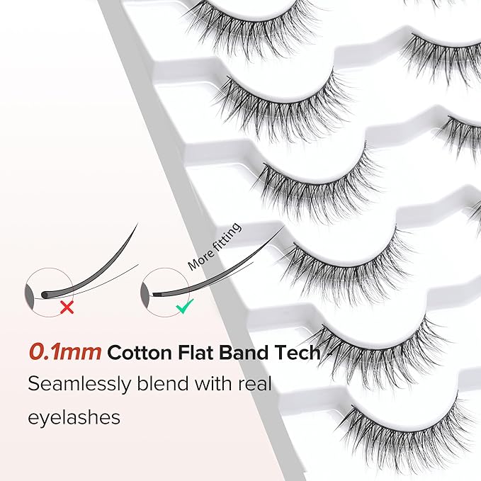 False Eyelashes Natural Look Wispy Lashes 10mm Short Lash C Curl 0.1MM Thin Band Lashes Pack Siligli Fake Eyelash 7 Pair-Velvo Beauty