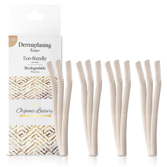 Dermaplane Face Razor Tool - Biodegradable- Swedish Stainless Steel-For exfoliation and Hair removal- Men and Woman -12 pc. Organic Luxury-Velvo Beauty