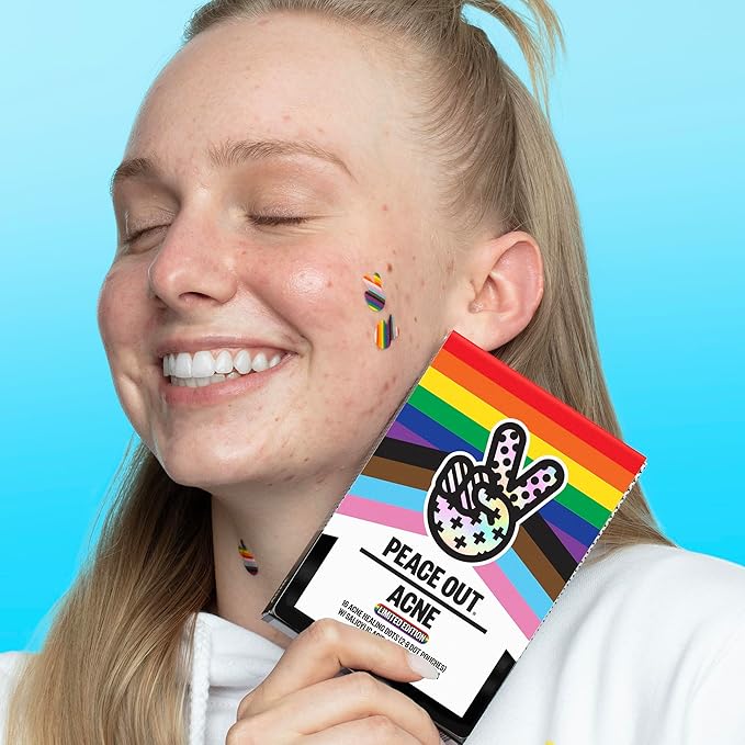 PEACE OUT Acne Healing Pride Dots Helps Clear Blemishes Overnight, Fast Acting Hydrocolloid Pimple Patches for Breakouts with Salicylic Acid, Retinol and Aloe Vera, Award Winning Skincare 16 Count-Velvo Beauty