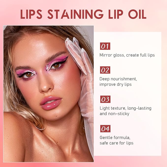 Lips Staining Lip Oil, Lips Staining Long-Lasting Moisturizing Lip Oil,Glossy Lip Stain (LUCKY LOTUS)-Velvo Beauty