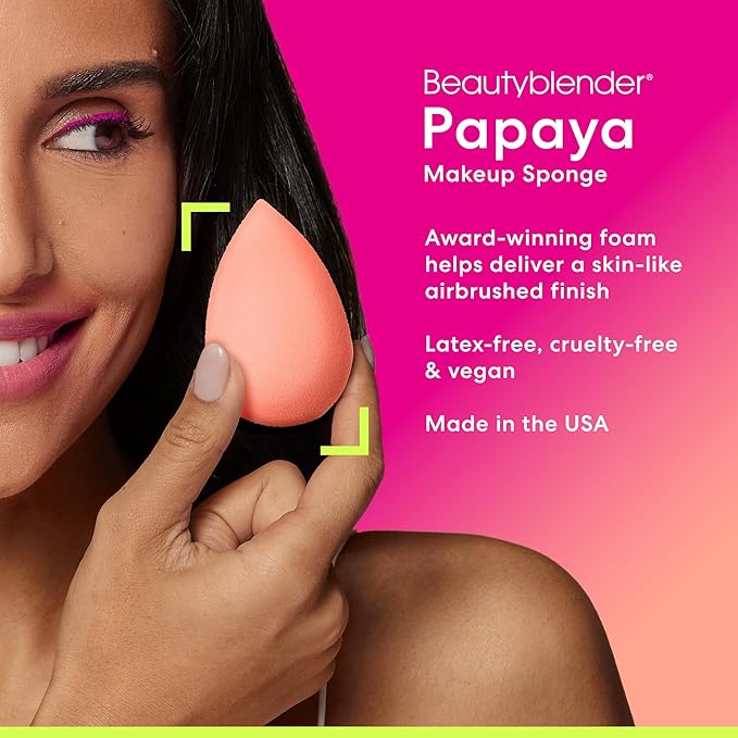 Beautyblender® | Papaya Beauty Blender Makeup Sponge, Super-Soft Foam Easily Blends Foundations, Powders & Creams, Made in USA, Reusable, Washable, Streak Free Application, Vegan, Cruelty Free-Velvo Beauty