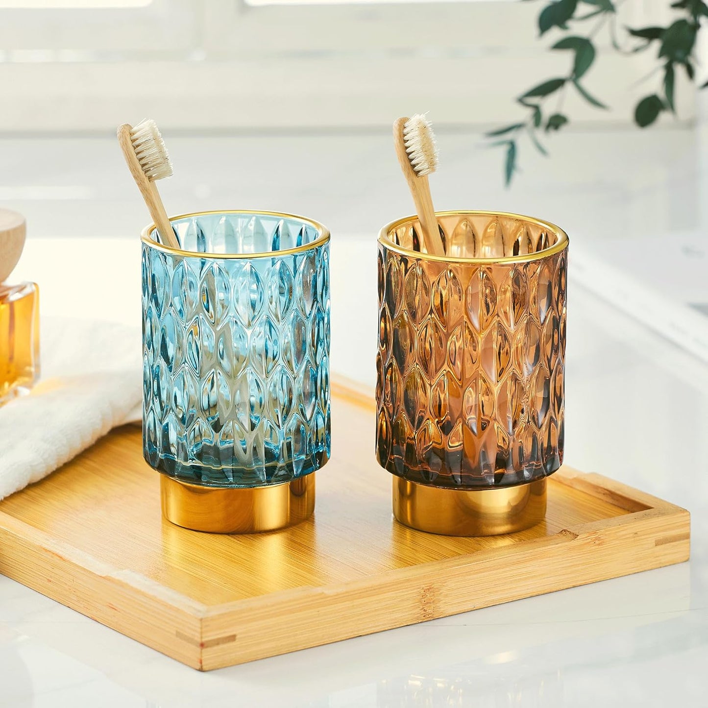 Makeup Brush Holder Organizer,Toothbrush Holders,Desk Pen Pencil Holder,Multifunctional Vintage Glass Brush Cup(A39-5-US)-Velvo Beauty
