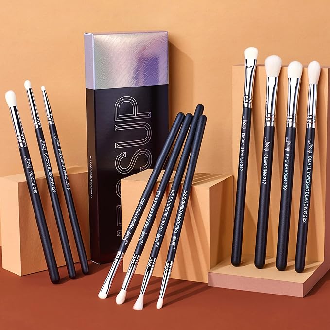Jessup Eyeshadow Brush Set 11pcs Eye Makeup Brushes Set Professional Eye Shadow Brush Blending Brush Shader Crease Brush Black T340-Velvo Beauty