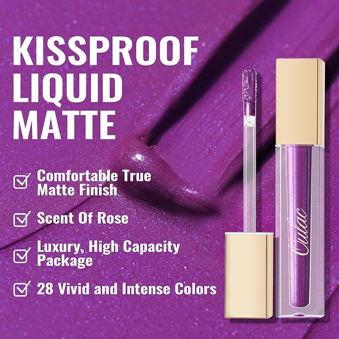 Oulac Matte Liquid Purple Lipstick for Women, Makeup Long Lasting High Impact Lip Color, Waterproof, Creamy Formula Lip stick with Vitamin E, Vegan & Cruelty-Free, 4.5ml (MS04)-Velvo Beauty