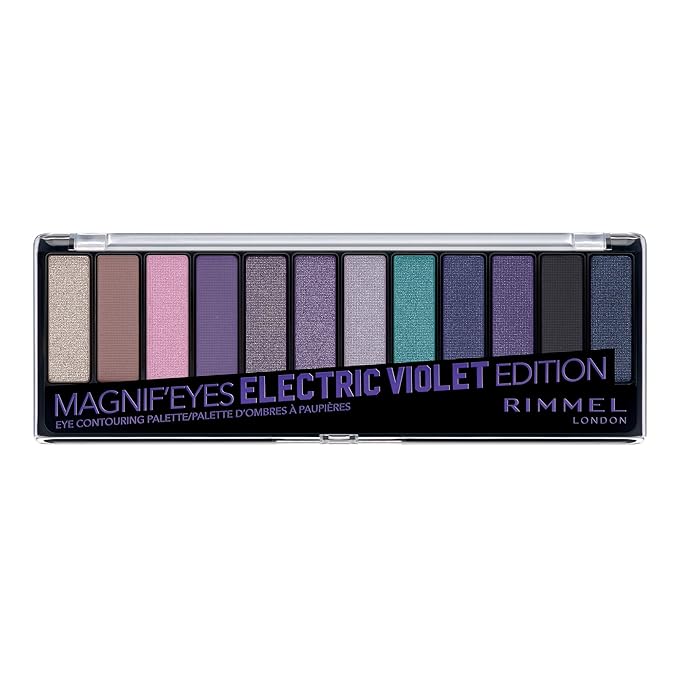 Rimmel London Magnif'Eyes Eyeshadow Palette, 12 Shades, Blendable Formula, Versatile, 008, Electric Violet, 0.5oz-Velvo Beauty