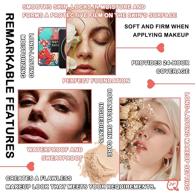 Mushroom Head Air Cushion CC Cream Full Coverage Liquid Foundation Set,Oil Control Concealer Lasting Moisturizing BB Cream,Loose Setting Face Powder Moisturizer Base Primer Makeup with Makeup Sponge-Velvo Beauty