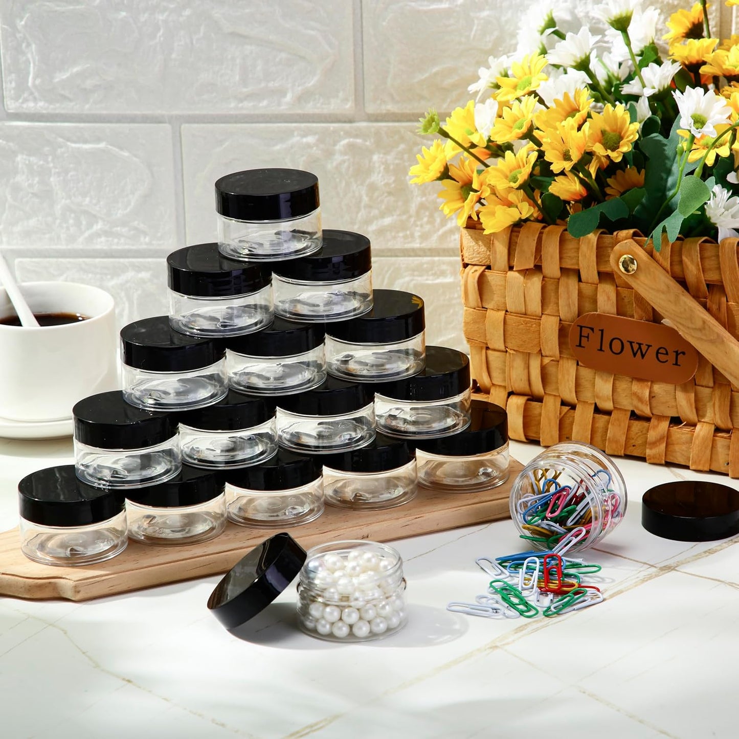 SATINIOR 100 Pcs Plastic Jars with Lids Small Containers Lids Wide Mouth Small Plastic Containers for Lotion Cream Rhinestones Body Butters Travel Storage(6 oz,Black)-Velvo Beauty