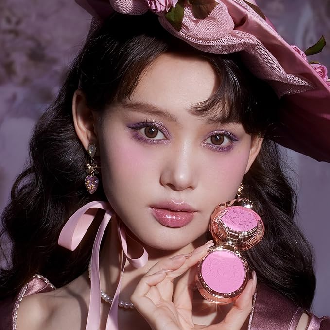 Flower Knows Strawberry Rococo Embossed Blush;Berry Matte Finish;Buildable & Blendable Powder Blush for cheeks,Highly Pigmented;Natural Flush for All Skin Tones(G02 Little Cranberry,4.6g)-Velvo Beauty
