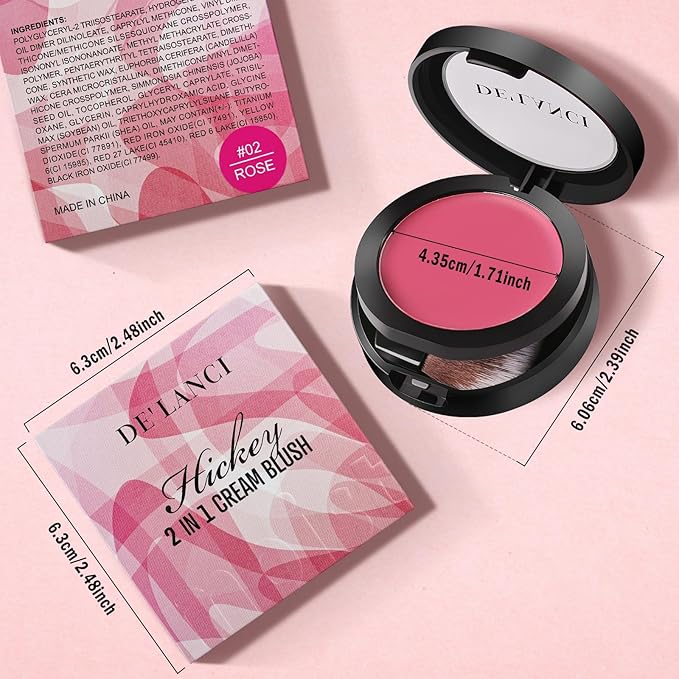 Multi-Purpose Cream Blush for Cheeks & Lip & Eyeshadow, Buildable Lightweight Peach Blush Balm, Ultra Hydrating Cruelty-Free Makeup Blush for Dry/Sensitive Skin, Waterproof Blush, Built-in Brush, Rose-Velvo Beauty