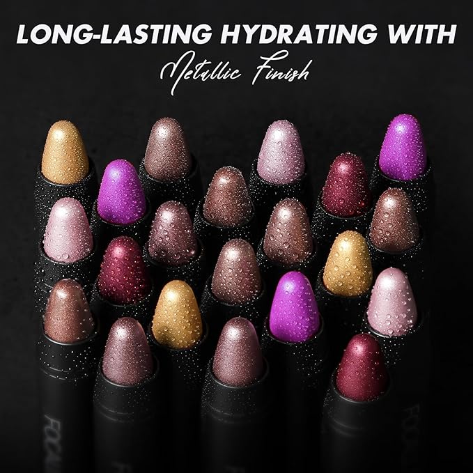 FOCALLURE Ultra Chic Metallic Lipstick,Rich Vitamin E Lip Crayon,Lightweight Shinning Color without Drying or Fading,Long Lasting Lips Makeup,#31 Utopia-Velvo Beauty