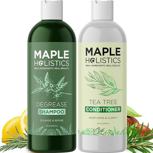 Shampoo and Conditioner for Oily Hair and Scalp - Sulfate and Paraben Free Shampoo and Conditioner Set for Oily Hair Care with Deep Cleansing Tea Tree Oil - Color Safe & Cruelty Free (8 Fl Oz)-Velvo Beauty
