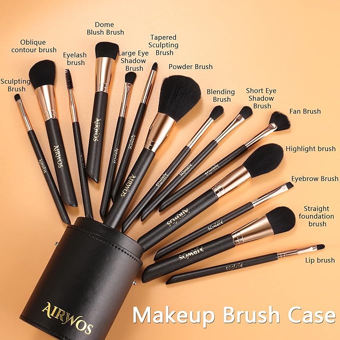 AIRWOS® Makeup Brushes Set Professional 14Pcs Makeup Brushes Pearl Flash Handles Premium Synthetic Foundation Face Powder Brush Blending Eyeshadow Concealers Makeup Brushes MakeUp Brushes with Case-Velvo Beauty