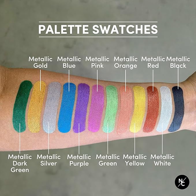 Metallic 12-Color Palette - Luxurious Water-Activated Makeup for Face & Body - Shimmering Shades for SFX, Cosplay, Theater, Film & TV Makeup Artists-Velvo Beauty