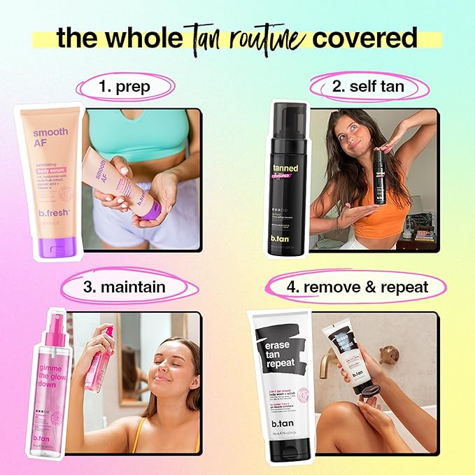 b.tan Dark Self Tanner Mousse | Get Tanned - Best, 1 Hour Express Sunless Tanning Foam, No Fake Tan Smell, Ultra Dark Bronzing Glow, Face & Body, Vegan, Cruelty Free, 6.7 Fl Oz-Velvo Beauty