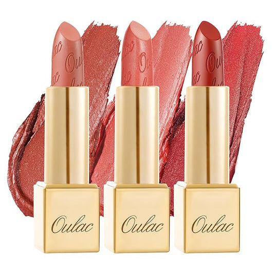 Oulac Metallic Orange Lipstick Set for Women High Payoff Lipcolor with Moisturizing Formula, Vegan Beauty, Full-Coverage Lip Color 4.3g X 3PCS, 02+05+06-Velvo Beauty