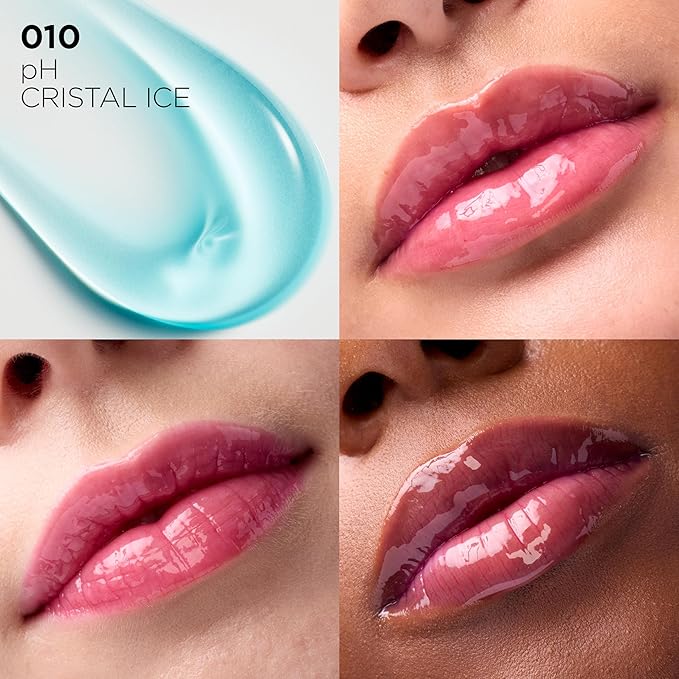 L'Oreal Paris Plump Ambition pH Hyaluron Lip Oil, Color Shifting Lip Tint with 24HR Hydration, Volumizing Shine and Lasting Color, 010 pH Cristal Ice-Velvo Beauty