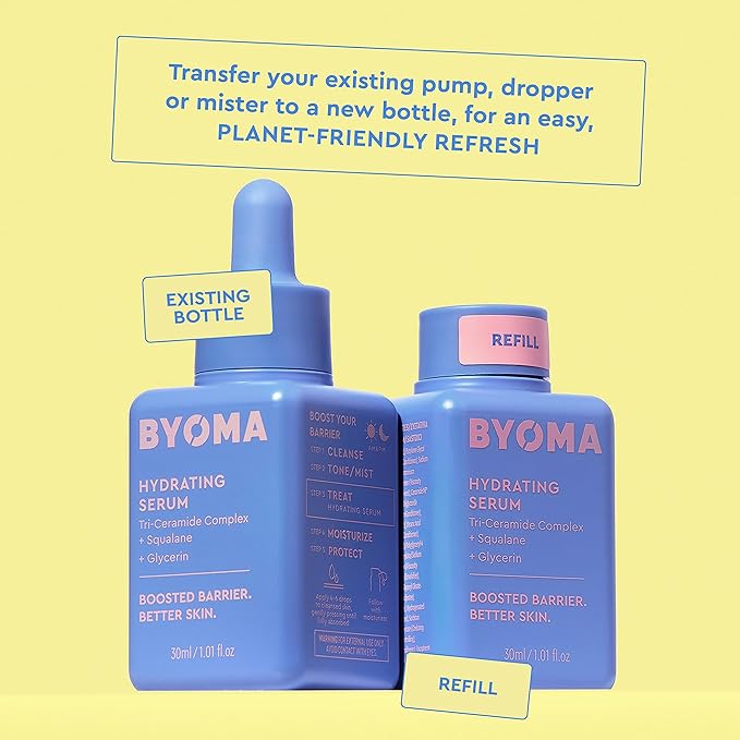BYOMA Hydrating Serum Refill - Barrier Repair Serum - Moisturizing Face Serum with Squalane, Glycerin & Ceramides for Glowing, Dewy Skin - Hydrating Facial Serum for Dry Skin - 1.01 fl. oz Refill-Velvo Beauty