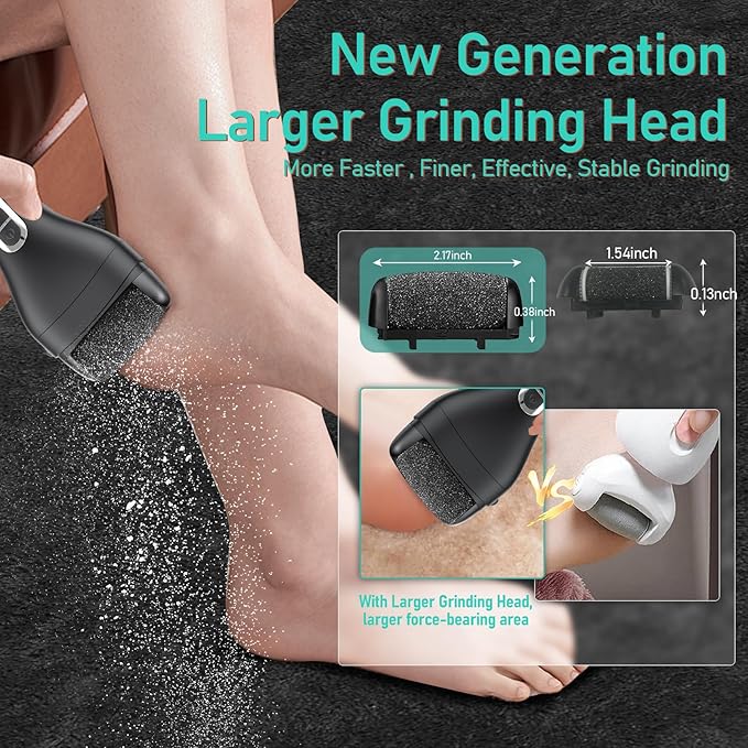 Electric Callus Remover for Feet - with 9pcs Larger Grinding Head, Portable Pedicure Kit Foot File Callus Remover, Rechargeable Waterproof Foot File for Foot Care Deadskin Remover LCD Display-Black-Velvo Beauty
