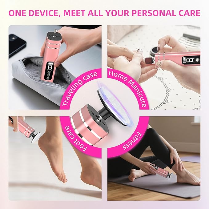 2 in 1 Electric Foot Callus Remover,9 Adjustable Speeds Rechargeable Electric Dead Skin Sander Pedicure Tools with Sandpaper Disk and Nail Drill Bits,Grinding Heads for Women&Men-Velvo Beauty