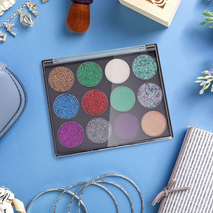 AJLTPA Magnetic Makeup Palette with Clear Top, 3Pack Empty Eyeshadow Pan Dispensing Storage Box with 60Pcs Adhesive Metal Stickers for DIY Cosmetics Lipstick Blush Powder-4.8" x 4"Palette-Velvo Beauty