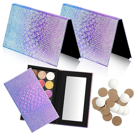 2 Pieces Magnetic Palette Mermaid Empty Palette with Mirror and 36 Pcs Adhesive Metal Empty Palette Stickers Large Mermaid Makeup Empty Palette for Eyeshadow Lipstick Blush Powder-Velvo Beauty