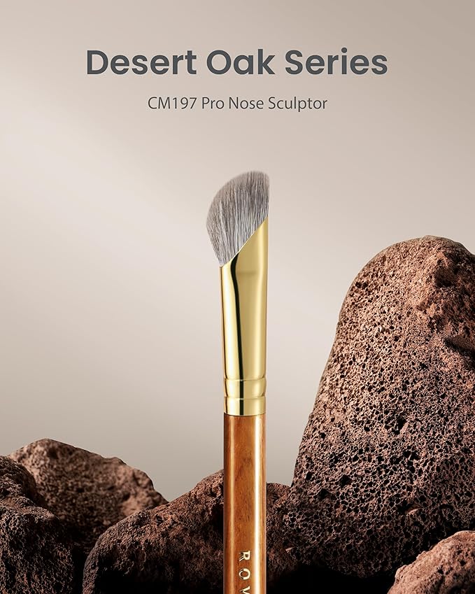 Desert Oak Series Pro Nose Sculptor - Arctic Fluff Hybrid Bristles for Nasal Contouring, Wide Angled Nose Brush, Bubinga Handle (CM 197)-Velvo Beauty