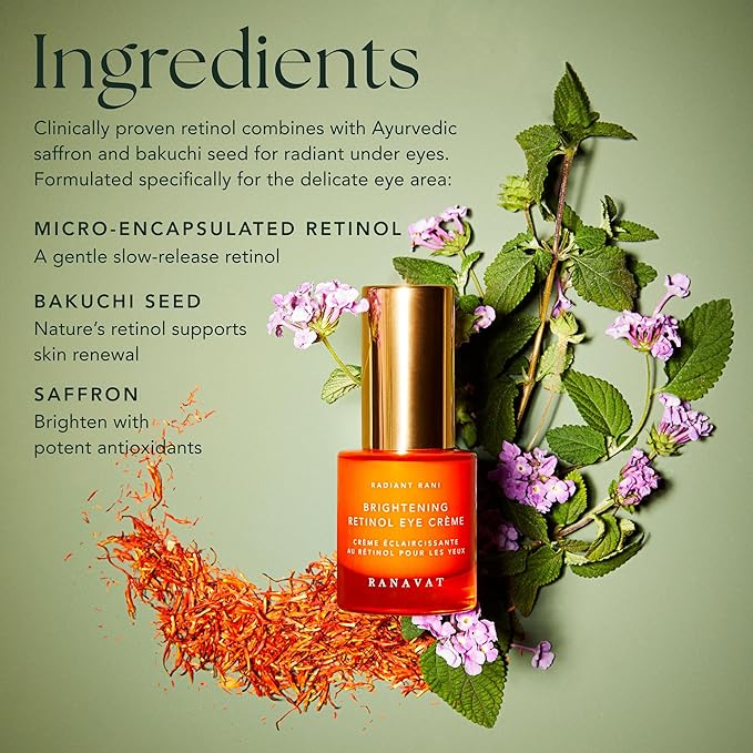 RANAVAT Brightening Retinol Eye Cream - Anti Aging Eye Cream and Dark Circle Corrector to Help Target Fine Lines - Enriched with Micro-Encapsulated Retinol, Bakuchi Seed, & Saffron (0.5 oz)-Velvo Beauty