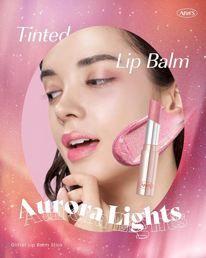 AMTS Tinted Lip Balm Duo - Aurora Lights & Crystal Lights | Hydrating Glitter Lipstick | Pearl Shimmering Daily Lip Makeup for dry, cracked, chapped lips | korean beauty Moisture Lip Tint-Velvo Beauty