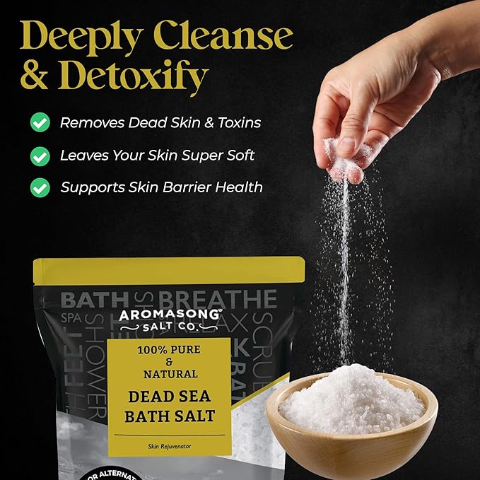 Aromasong Dead Sea Salt - Spa Bath Salt - Bulk 19 Lb Pack of 78 (1482 Lbs Total) Fine Grain - 100% Pure - Better Absorbing Than Epsom Salt - Soak for Women & Men for Skin Issues and Relaxation-Velvo Beauty