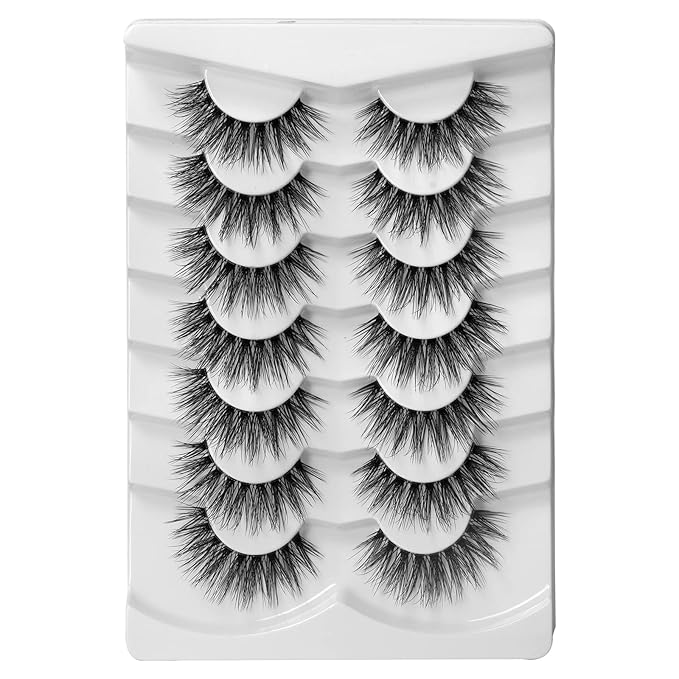 Onlyall False Eyelashes Natural Lashes Wispy Lashes Natural Look False Eyelashes Natural Flared Eyelashes False Eye Lashes Fluffy Lashes 7 Pairs A28-Velvo Beauty